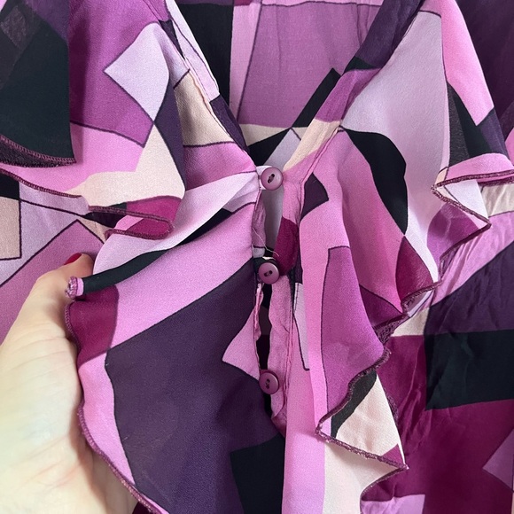 VTG Y2K petal pink lace ruffle flutter sleeve drop waist top size XL coquette - Picture 6 of 14